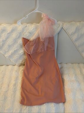 One-Shoulder Sheer Bow Mini Dress